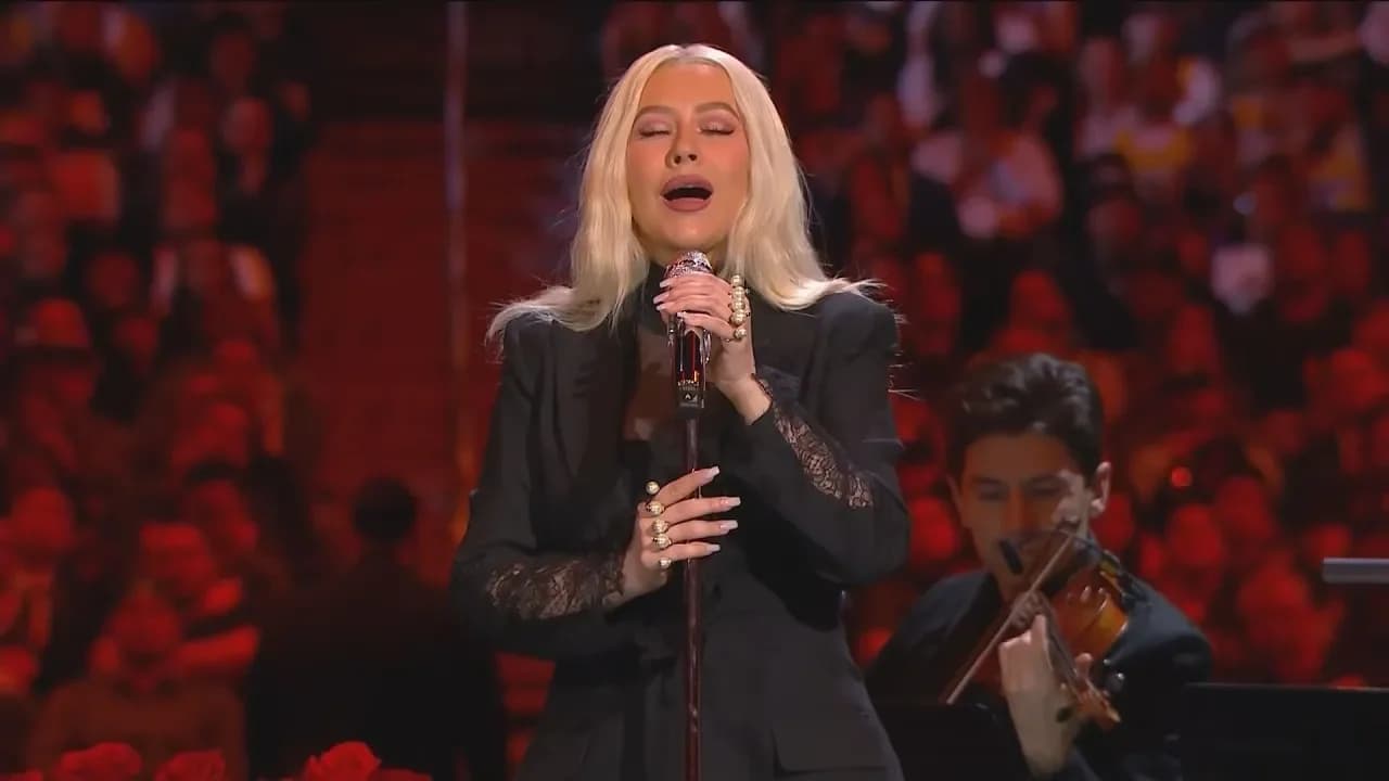Christina Aguilera sings 'Ave Maria' at Kobe & Gia Bryant memorial
